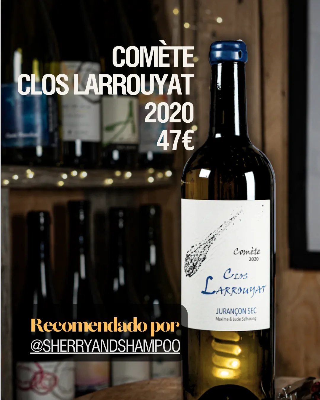 Pablo Teipro sosteniendo una botella de Prémices Jules Brochet recomendada por Alfredo Amat